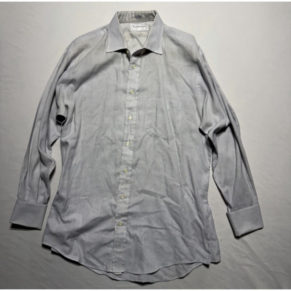 Vintage Burberrys of London Button Down Shirt USA Cotton Blue Micro Check 17-34